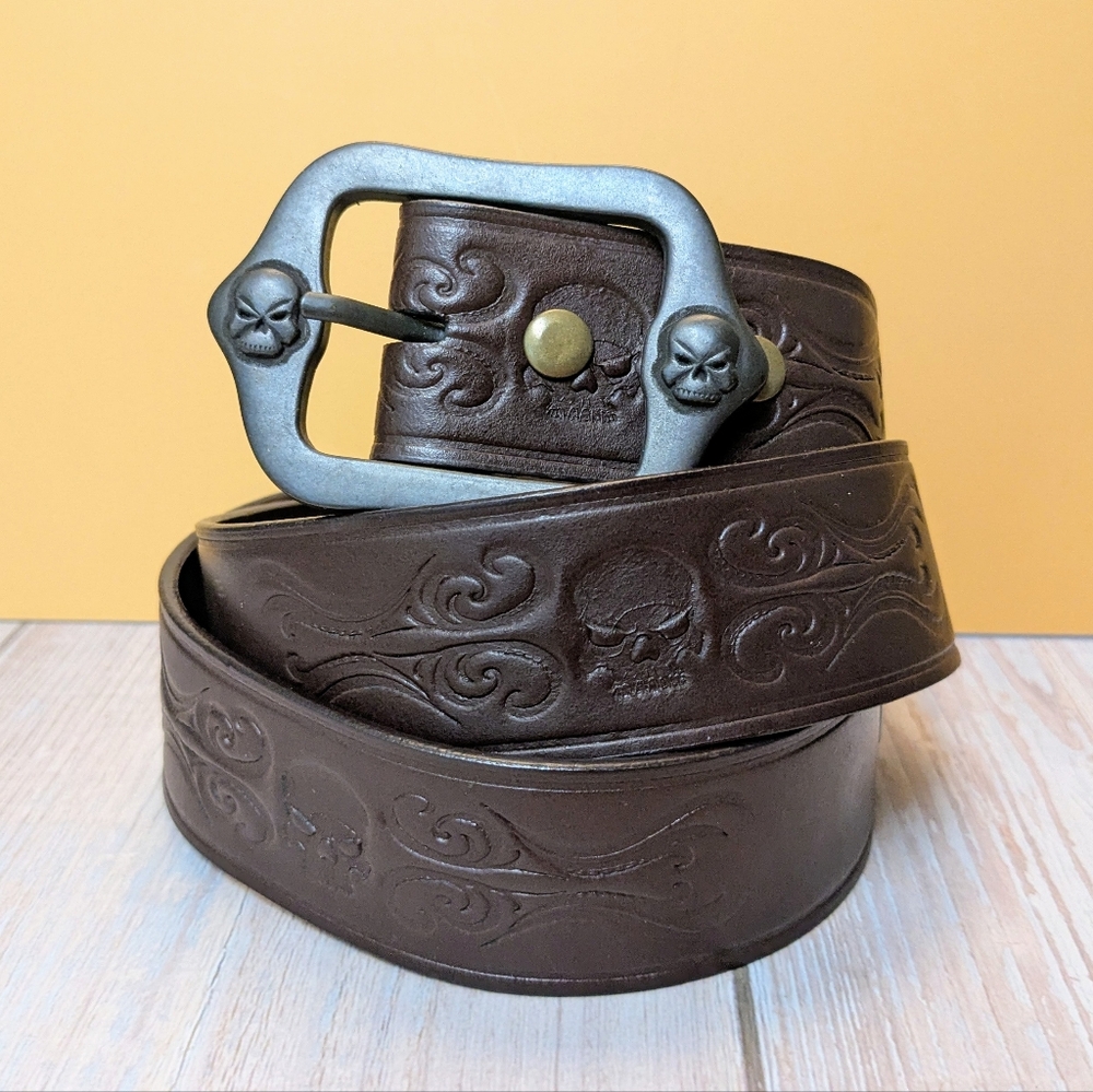 Disney Brown Belt with Silver Skull Buckle